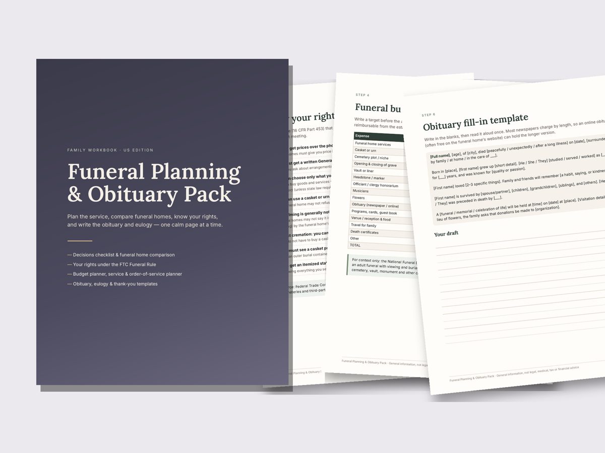 Funeral Planning & Obituary Pack